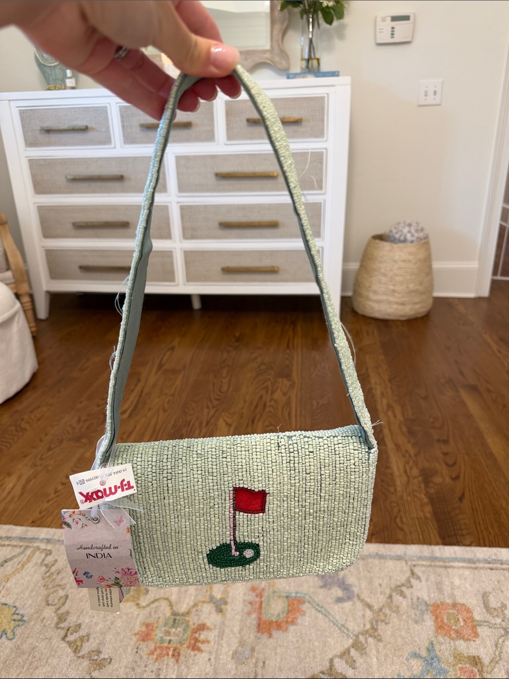 Green Golf Cart Crossbody Bag - Beaded Shoulder Purse - Picture 4 of 4